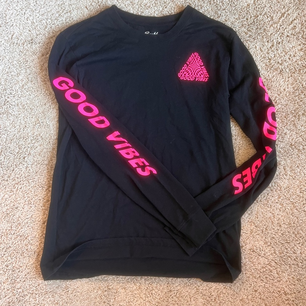 Women’s Good Vibes Black and Pink Long Sleeve Shirt - size S